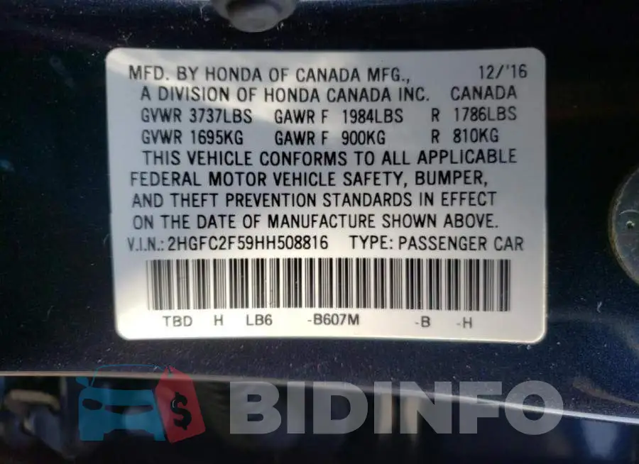 2HGFC2F59HH508816 Photo# 10