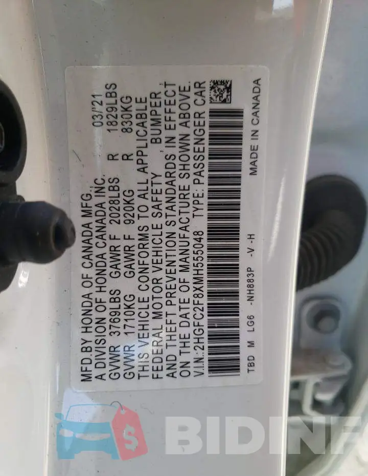 2HGFC2F8XMH555048 Photo# 10