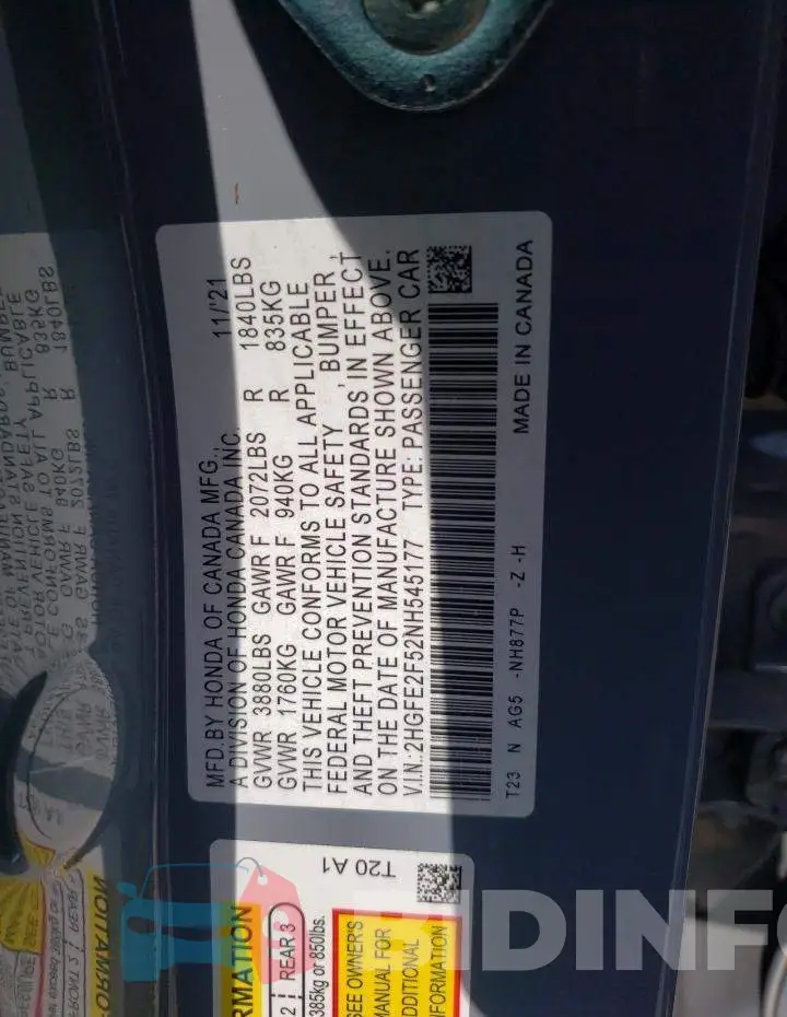 2HGFE2F52NH545177 Photo# 10