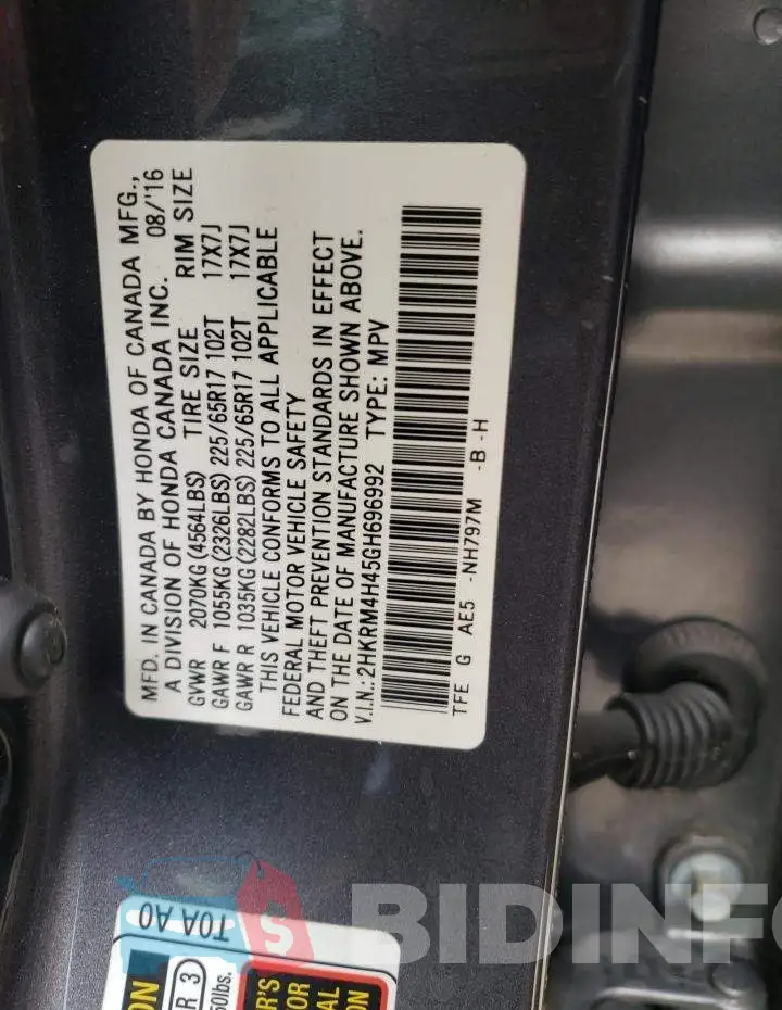 2HKRM4H45GH696992 Photo# 10