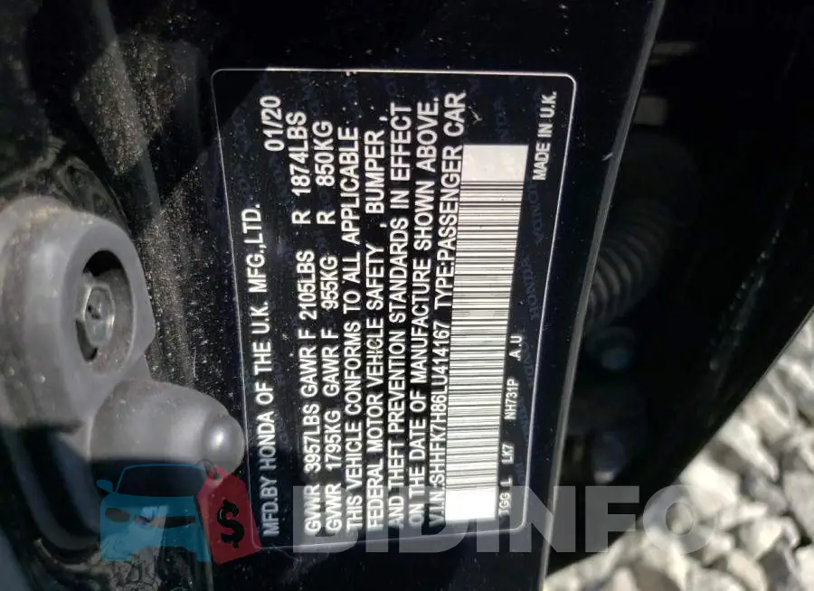SHHFK7H86LU414167 Photo# 10