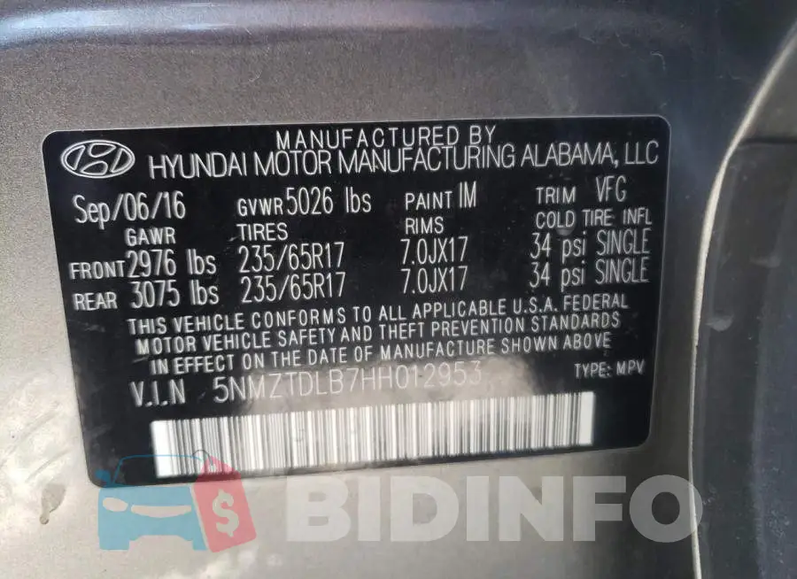 5NMZTDLB7HH012953 Photo# 10