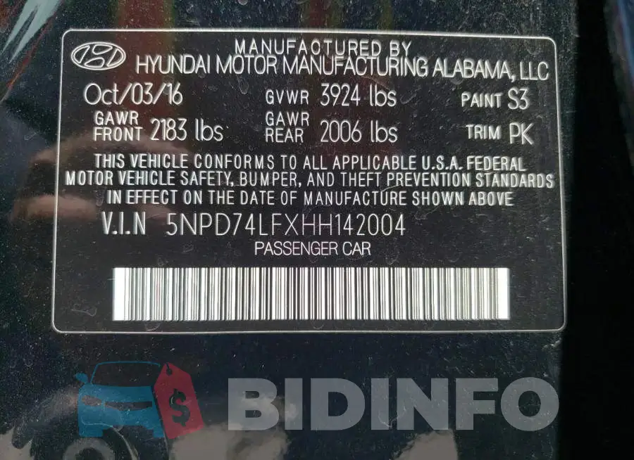 5NPD74LFXHH142004 Photo# 10