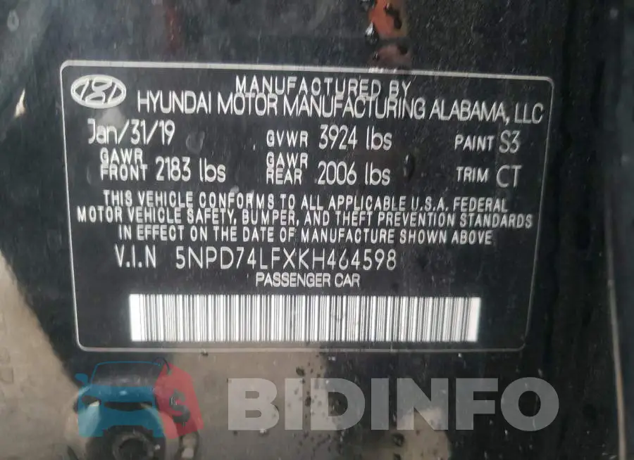 5NPD74LFXKH464598 Photo# 10