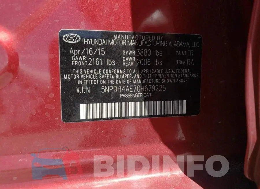 5NPDH4AE7GH679225 Photo# 10