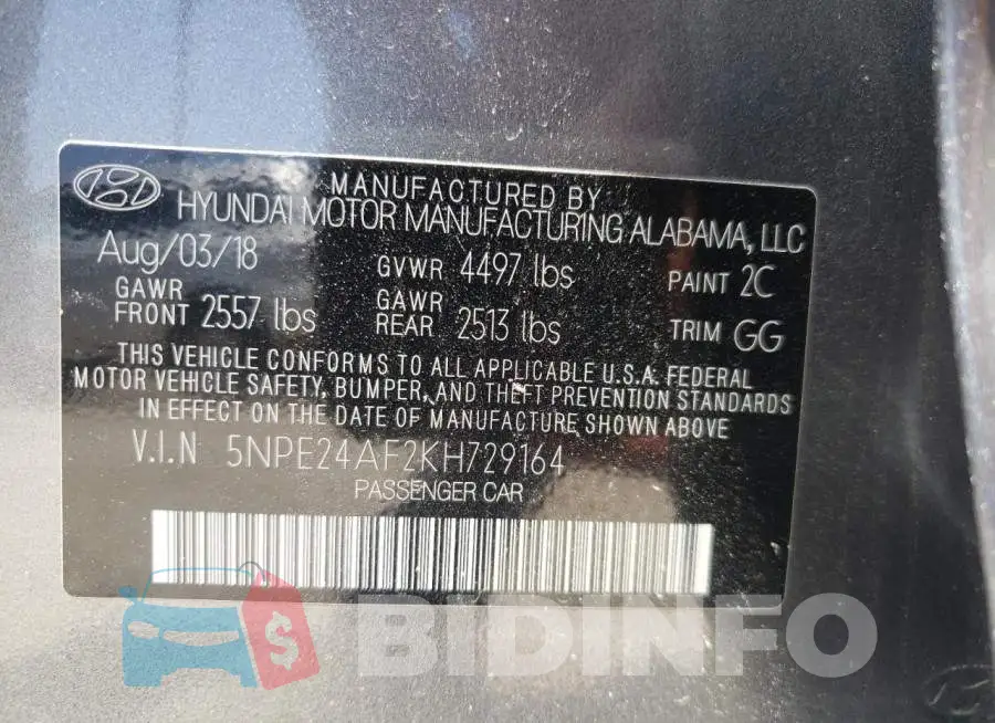 5NPE24AF2KH729164 Photo# 10