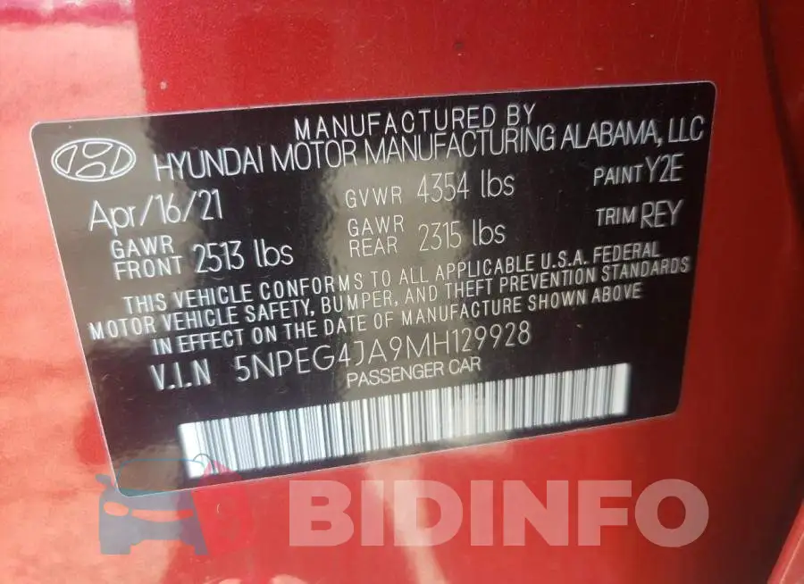 5NPEG4JA9MH129928 Photo# 10