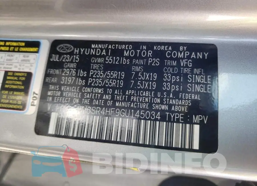 KM8SR4HF9GU145034 Photo# 10