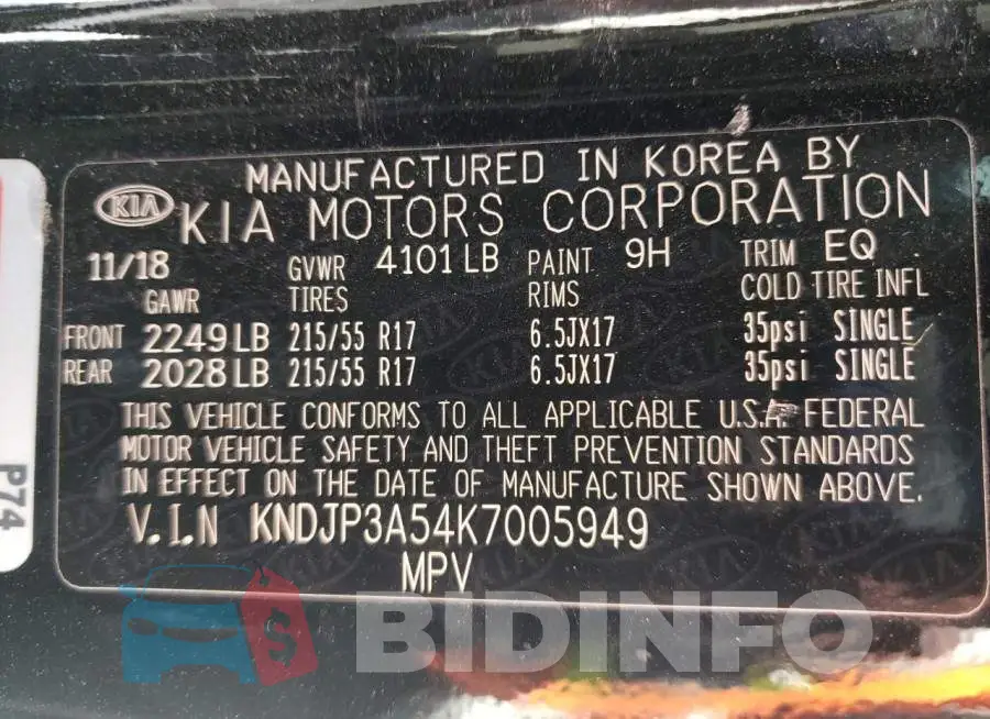 KNDJP3A54K7005949 Photo# 10
