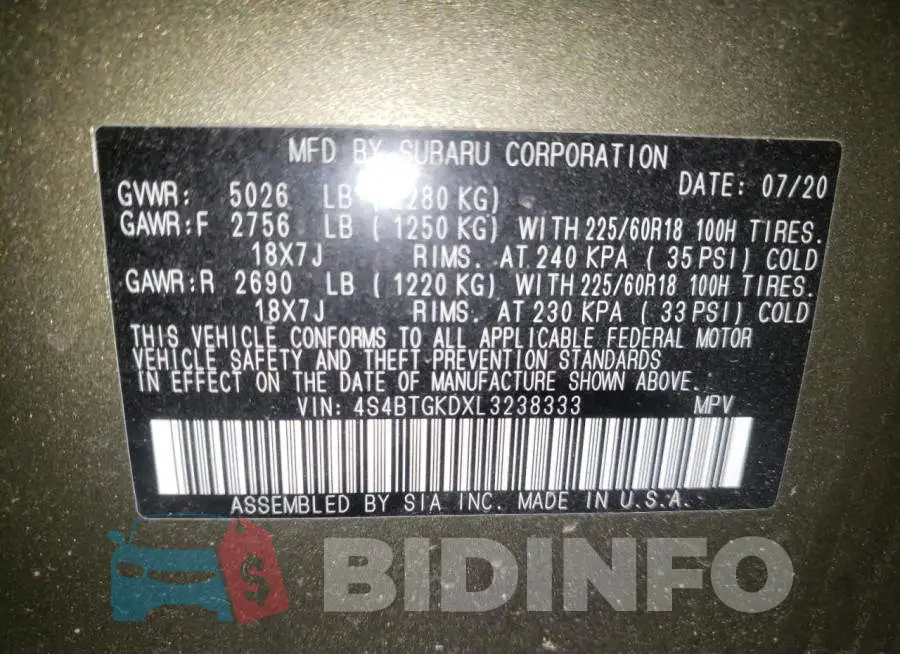 4S4BTGKDXL3238333 Photo# 10
