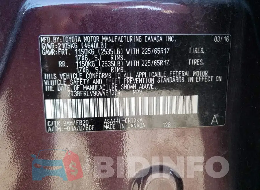 2T3BFREV9GW461204 Photo# 10