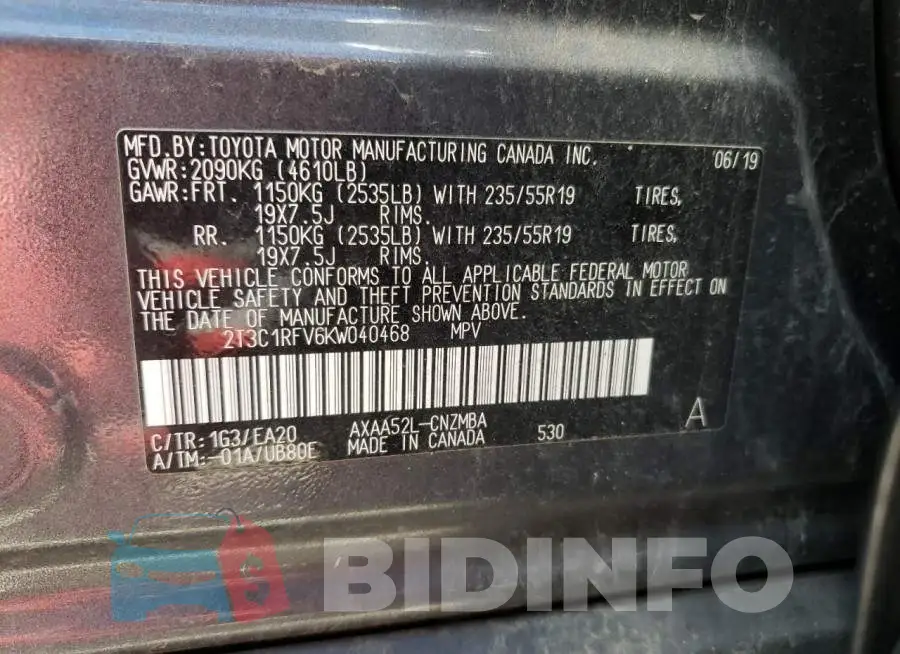 2T3C1RFV6KW040468 Photo# 10