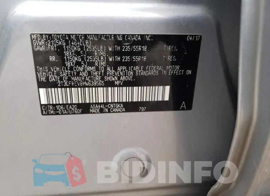 2T3DFREV8HW639565 Photo# 10
