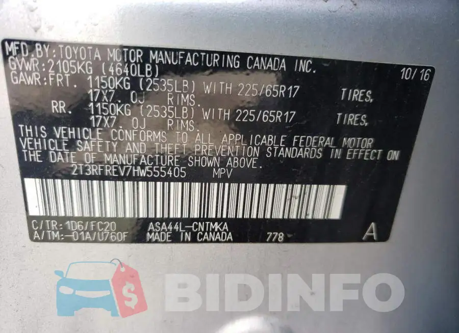 2T3RFREV7HW555405 Photo# 10