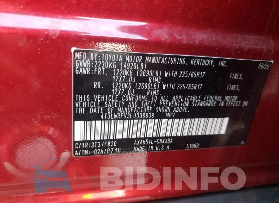 4T3LWRFV3LU008838 Photo# 10