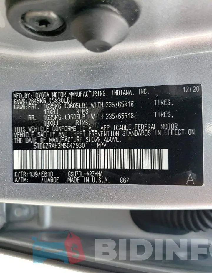 5TDGZRAH3MS047930 Photo# 10