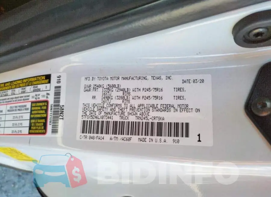5TFSX5EN6LX073441 Photo# 10
