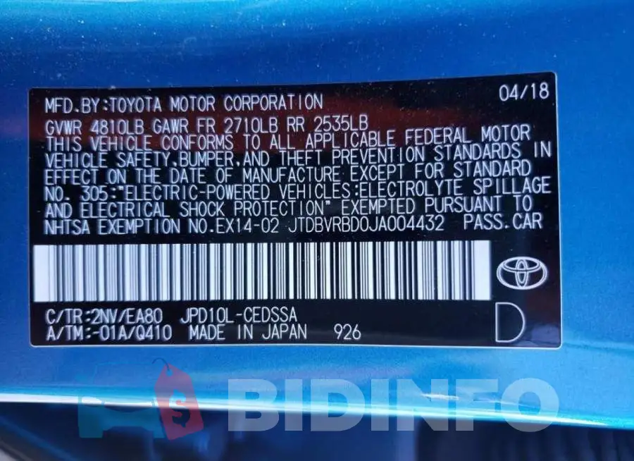 JTDBVRBD0JA004432 Photo# 10