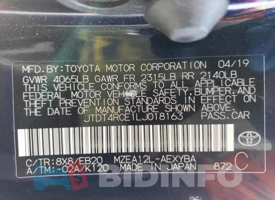 JTDT4RCE1LJ018163 Photo# 10