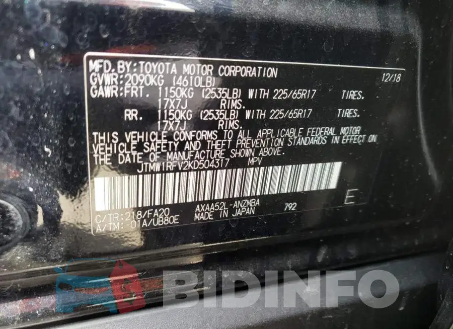 JTMW1RFV2KD504317 Photo# 10