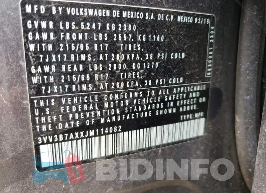 3VV3B7AXXJM114082 Photo# 10