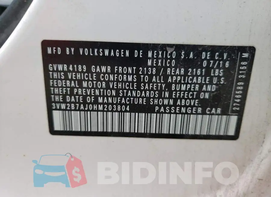 3VW2B7AJ0HM203804 Photo# 10