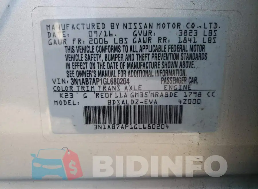 3N1AB7AP1GL680204 Photo# 10