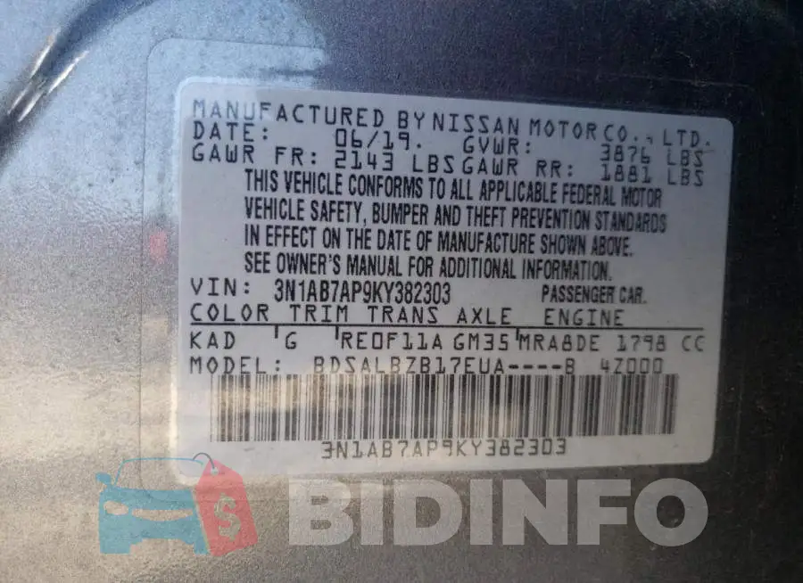 3N1AB7AP9KY382303 Photo# 10