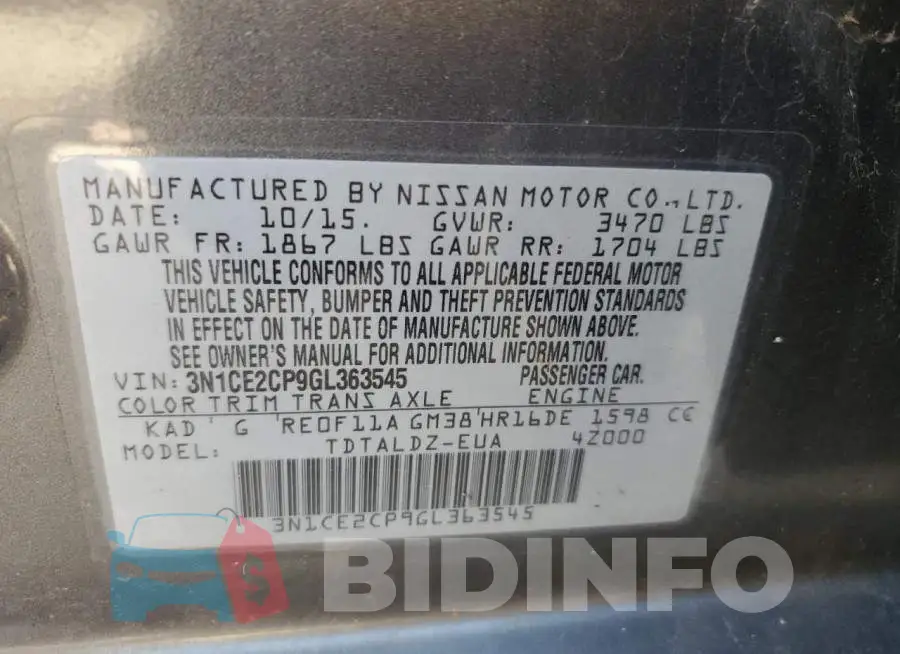 3N1CE2CP9GL363545 Photo# 10