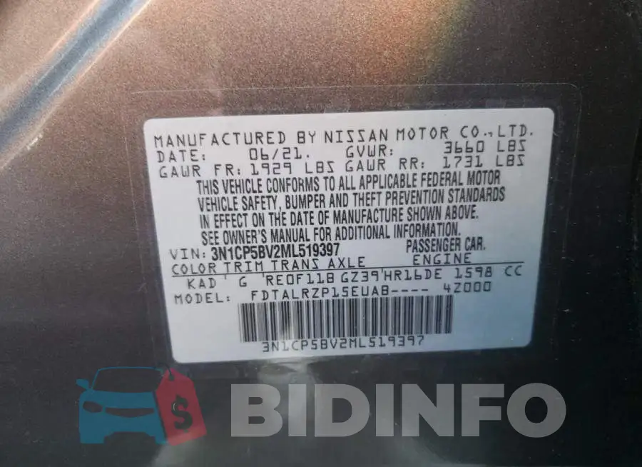 3N1CP5BV2ML519397 Photo# 10