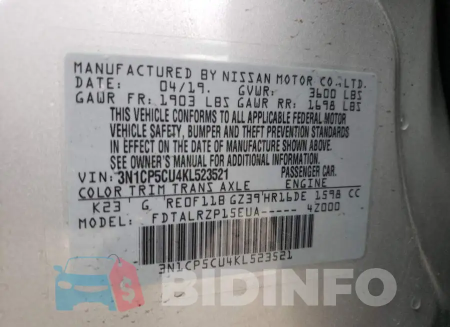 3N1CP5CU4KL523521 Photo# 10