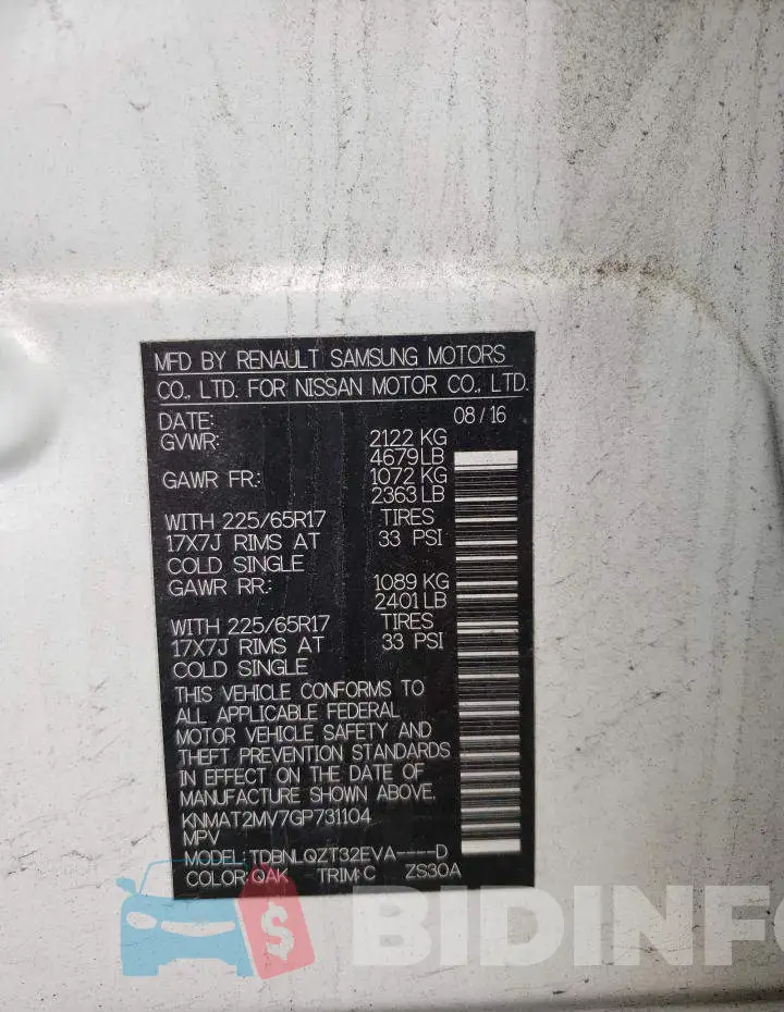 KNMAT2MV7GP731104 Photo# 10