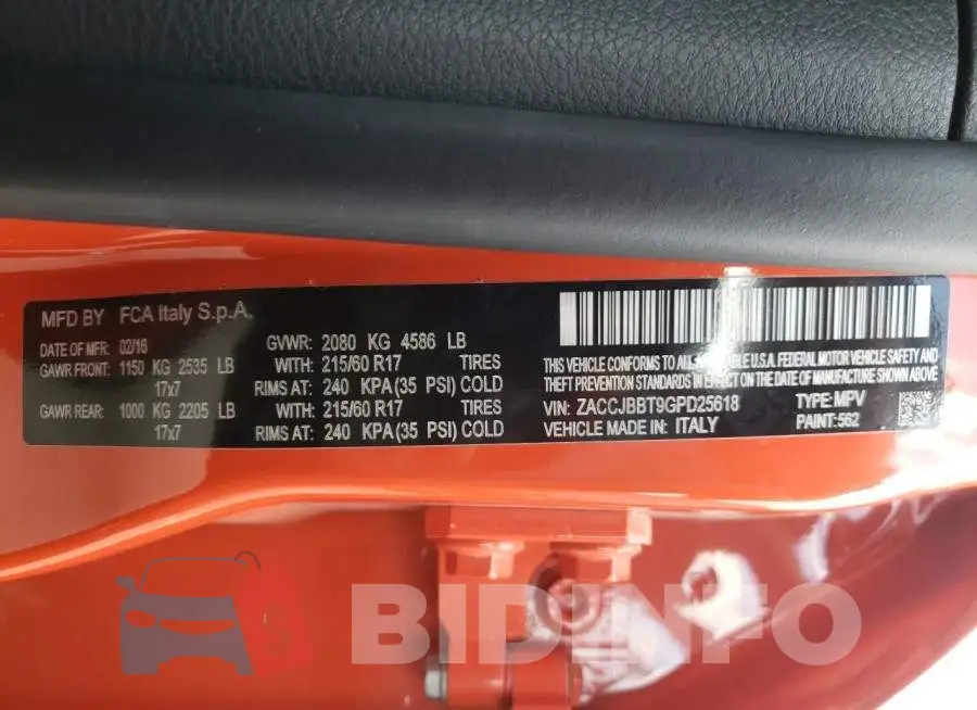 ZACCJBBT9GPD25618 Photo# 10