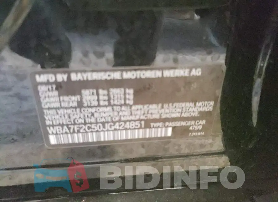 WBA7F2C50JG424851 Photo# 10