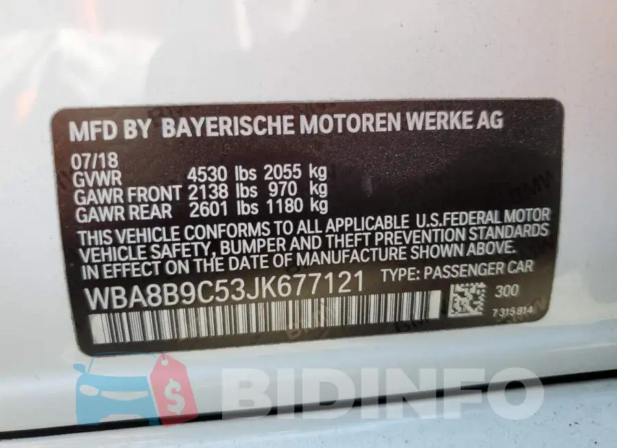 WBA8B9C53JK677121 Photo# 10
