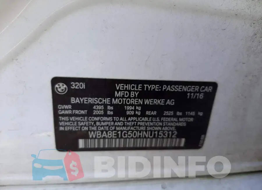 WBA8E1G50HNU15312 Photo# 10