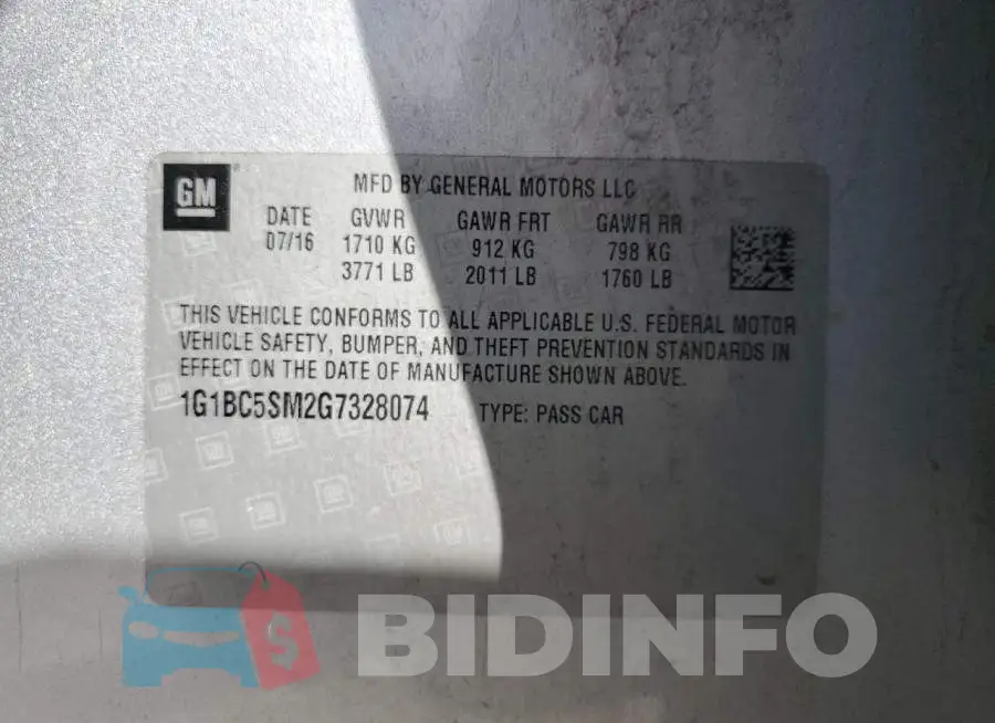 1G1BC5SM2G7328074 Photo# 10