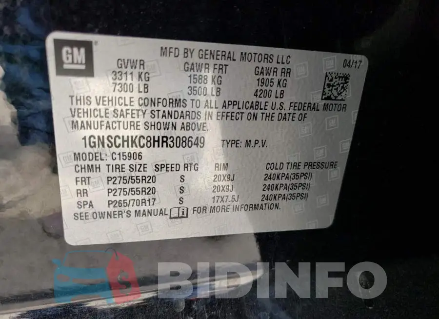 1GNSCHKC8HR308649 Photo# 10