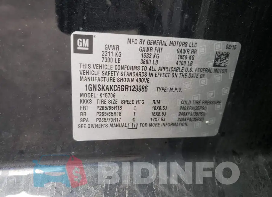1GNSKAKC6GR129986 Photo# 10