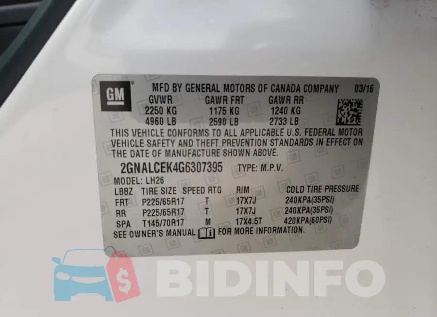 2GNALCEK4G6307395 Photo# 10