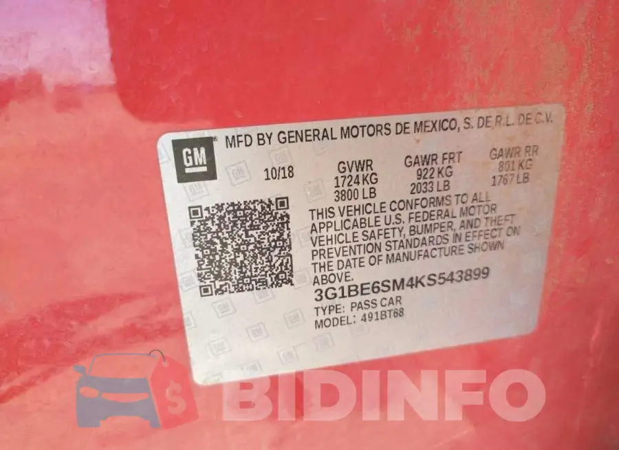 3G1BE6SM4KS543899 Photo# 10