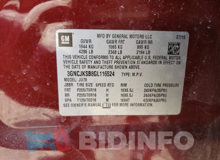 3GNCJKSB8GL116524 Photo# 10