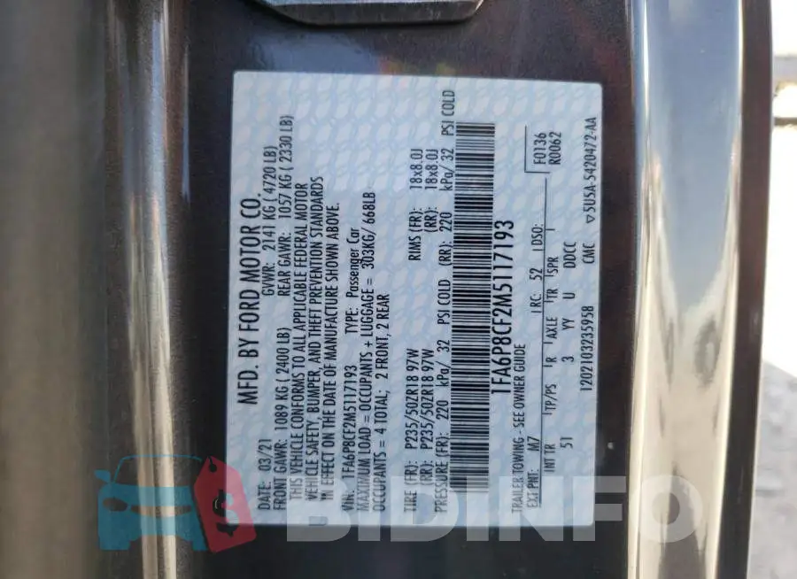 1FA6P8CF2M5117193 Photo# 10