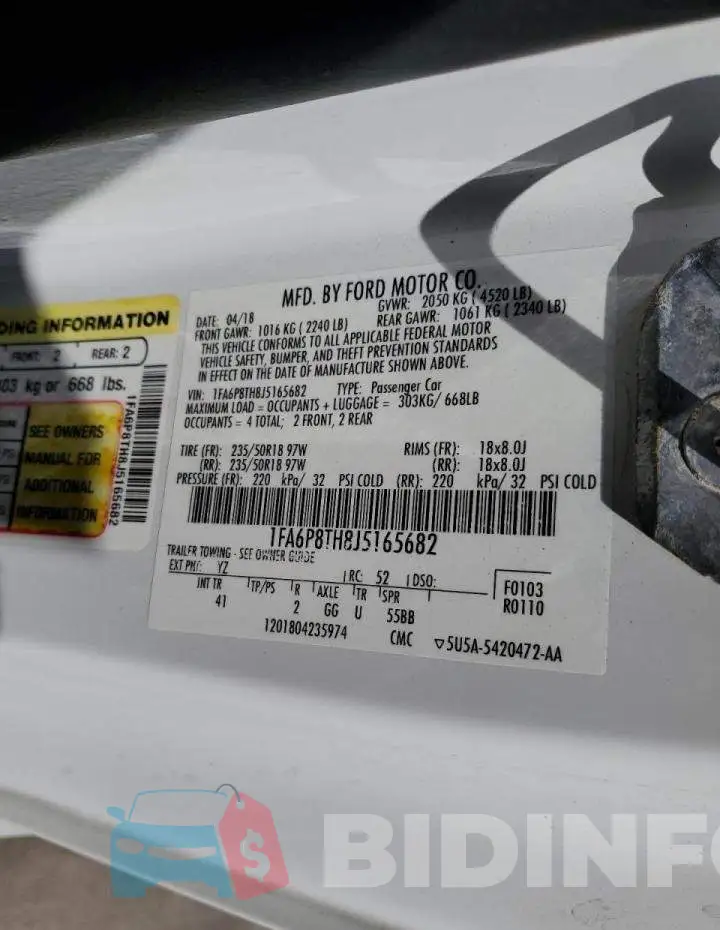 1FA6P8TH8J5165682 Photo# 10