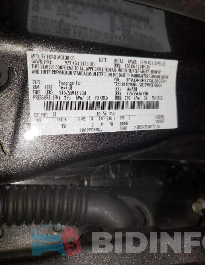 1FADP3F27GL383781 Photo# 10