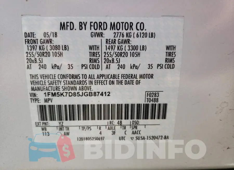 1FM5K7D85JGB87412 Photo# 10
