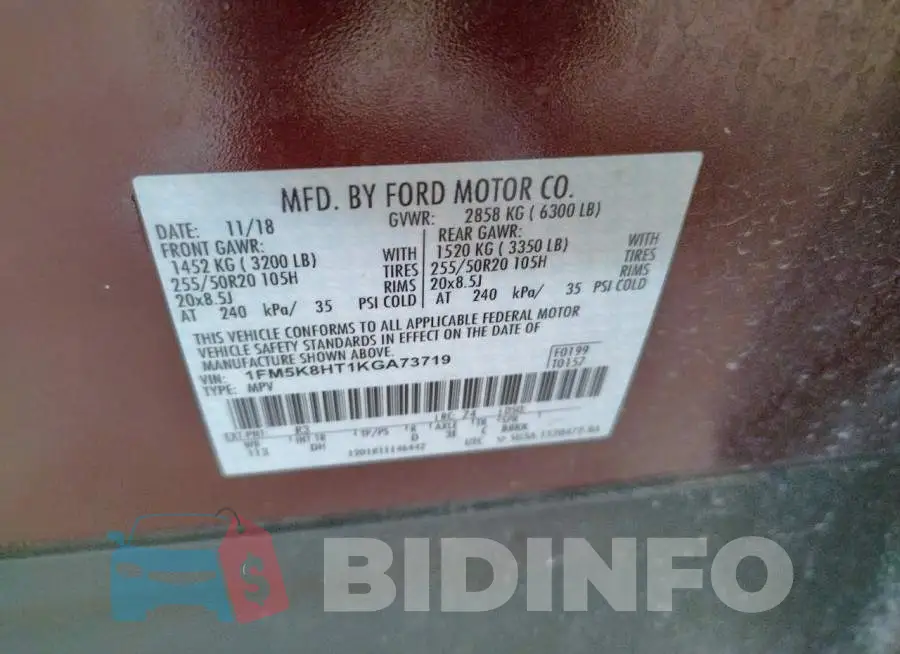 1FM5K8HT1KGA73719 Photo# 10