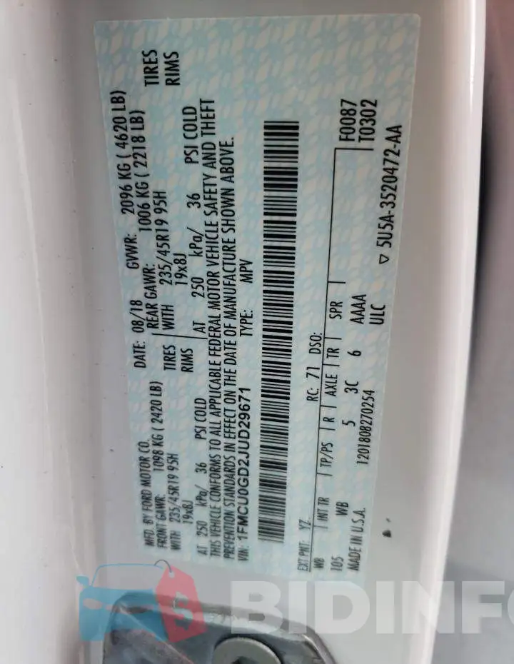 1FMCU0GD2JUD29671 Photo# 10