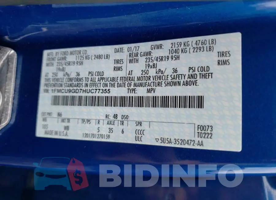 1FMCU9GD7HUC77355 Photo# 10
