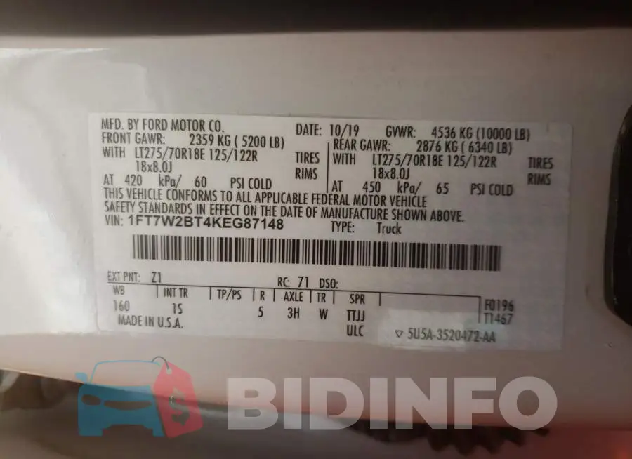 1FT7W2BT4KEG87148 Photo# 10